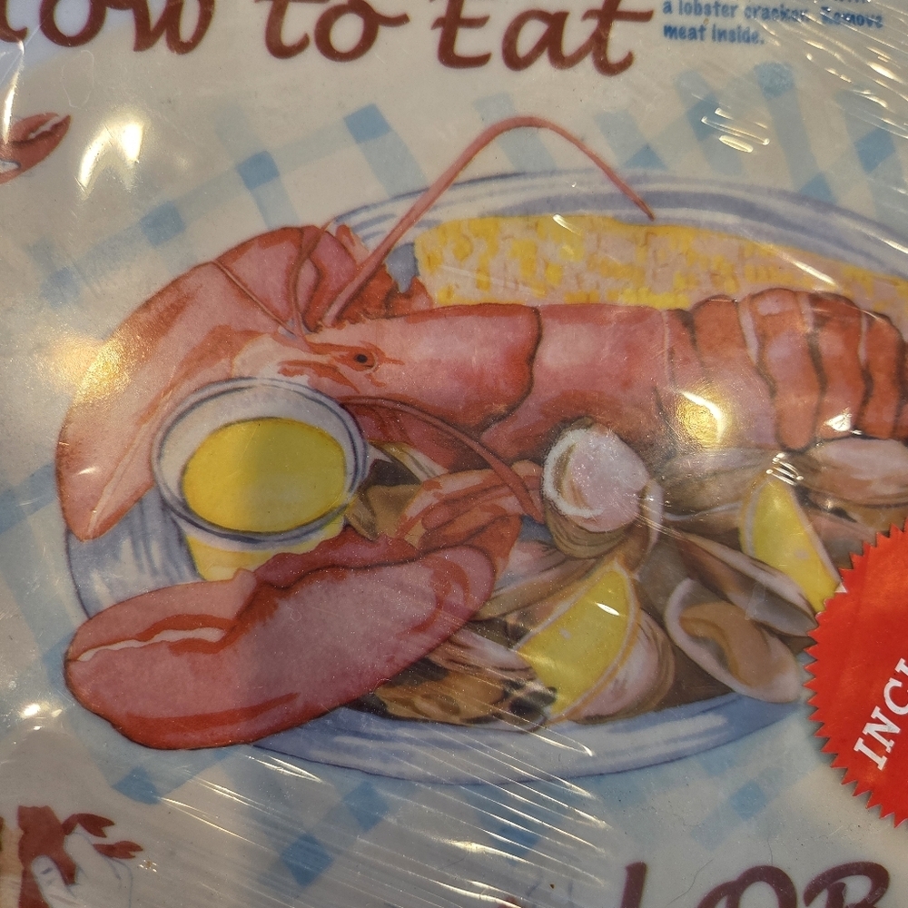 Vintage Set of 4 How to Eat Lobster Oval 13"x10" Plastic Plate/ Maine/Rustic - Picture 11 of 11